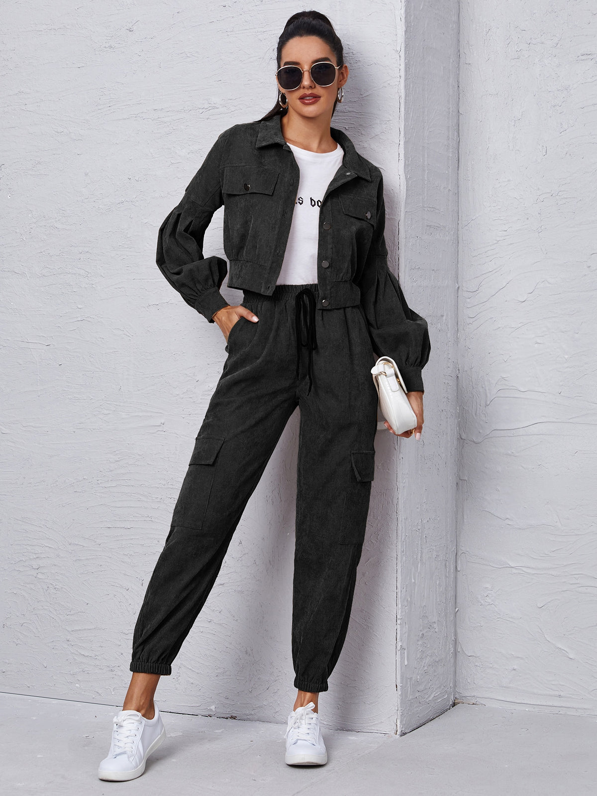 Flap Detail Jacket With Tie Front Cargo Pants - image 3