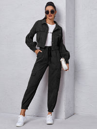 Flap Detail Jacket With Tie Front Cargo Pants - image 3