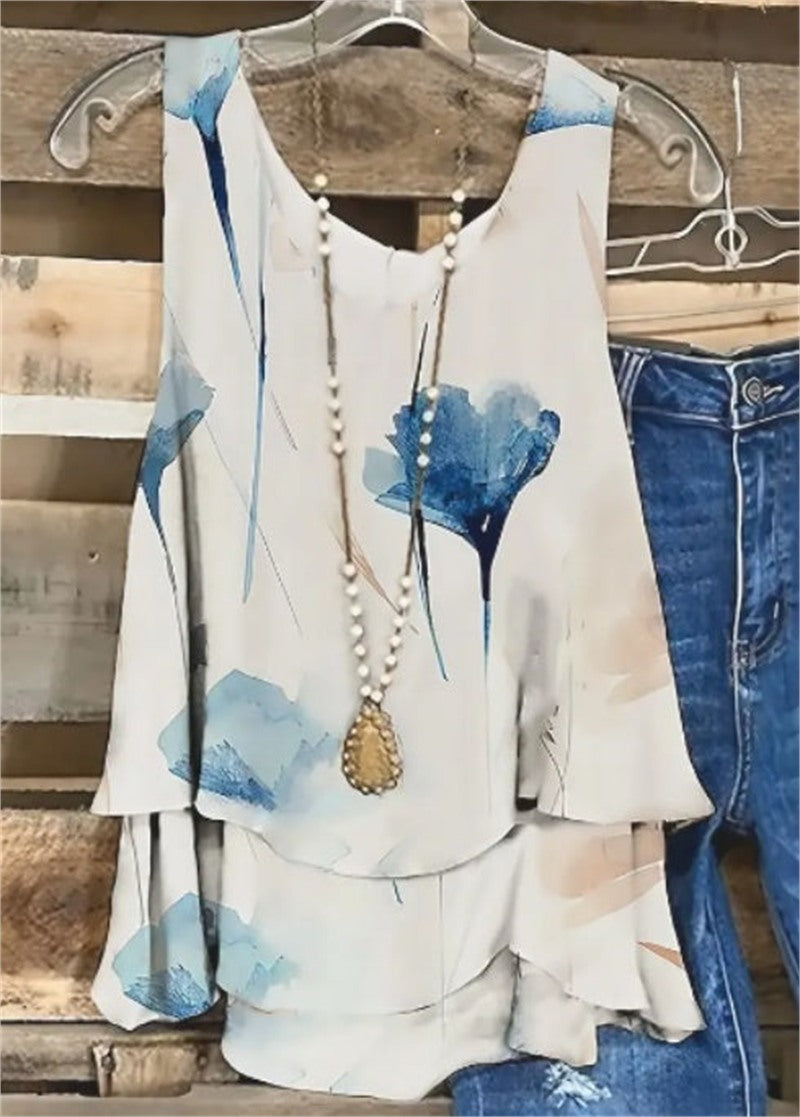 Blusa sin mangas con cuello redondo y estampado floral - image 3