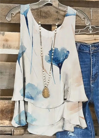 Blusa sin mangas con cuello redondo y estampado floral - image 3