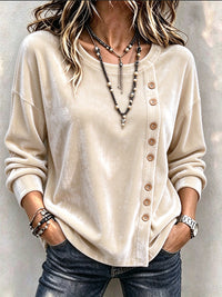 Velvet Asymmetric Button Long Sleeve Top - image 9