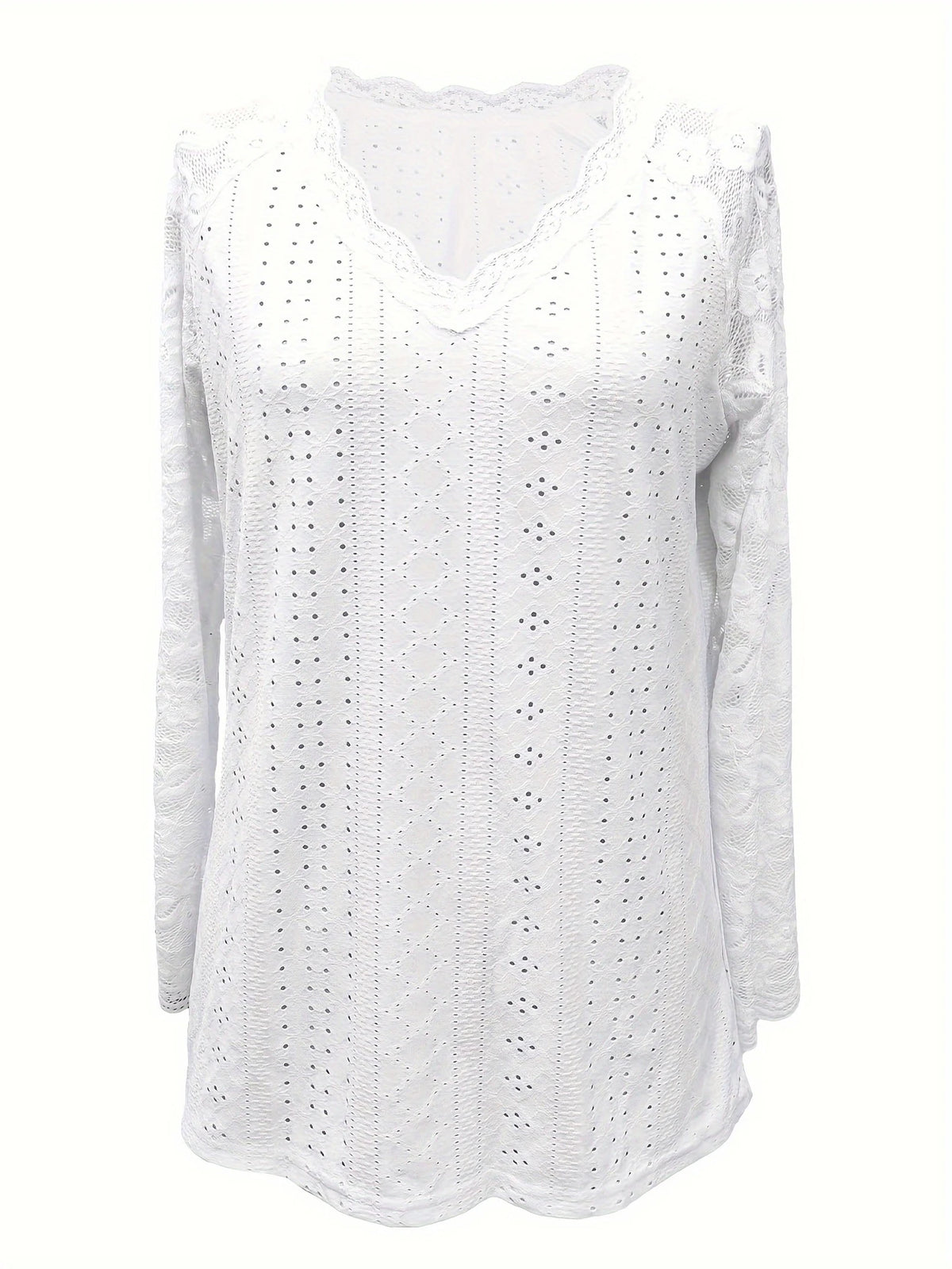 Contrast Lace V-neck Eyelet T-Shirt - image 7