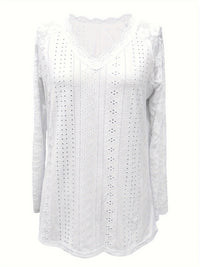 Contrast Lace V-neck Eyelet T-Shirt - image 7