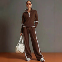 Women's 2 Piece Half Zip Sweatshirt and Wide Leg Pants Set - image 3