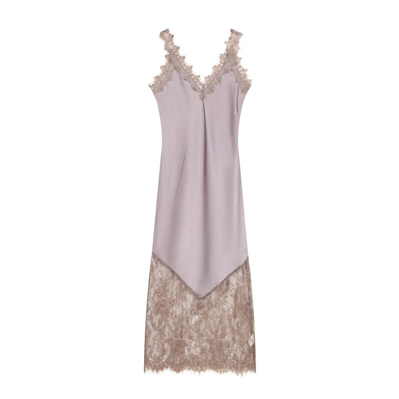 Lace Trim Satin Casual Dress - image 2