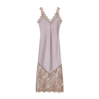 Lace Trim Satin Casual Dress - image 2