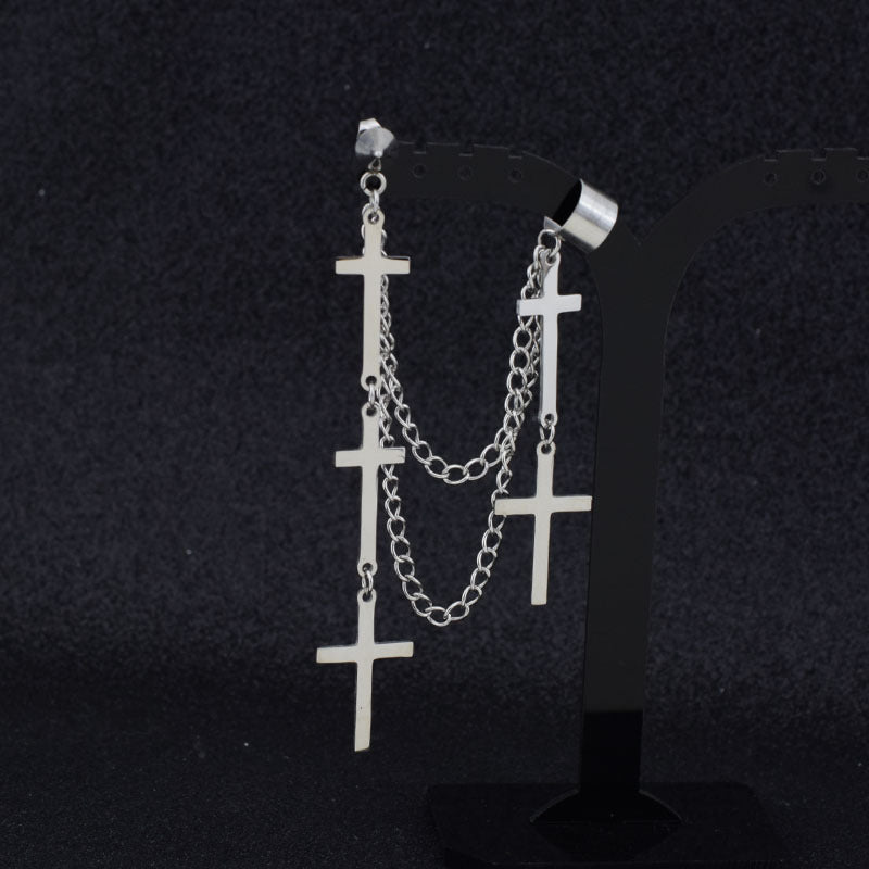 Cross Stud Ear Chain Earrings - image 5
