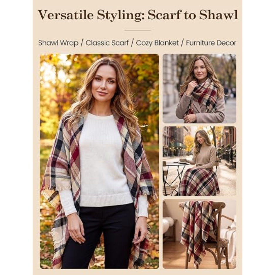 Trends Winter Scarf For Women, Oversized Plaid Square Shawl Wrap - image 5