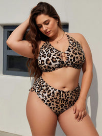 Plus Size Leopard Print Halter High Waist Bikini Set - image 1