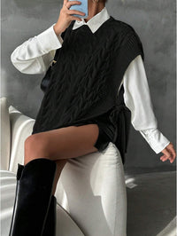 Women's Solid Color V-Neck Tie Casual Knit Vest - image 3