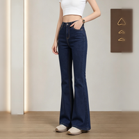 Jeans acampanados azul oscuro liso de tiro alto - image 3