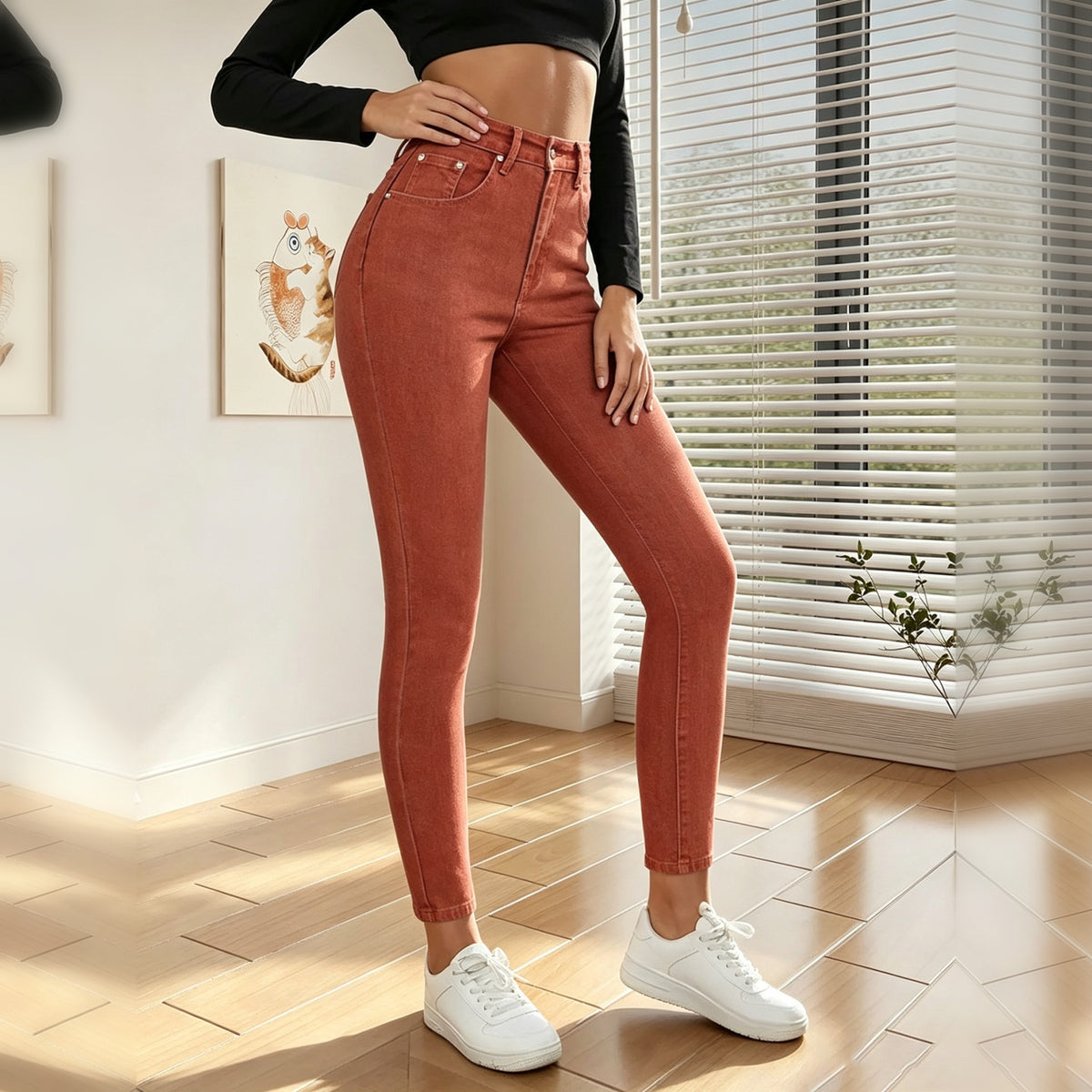 Jeans skinny rojo ladrillo de tiro alto - image 2