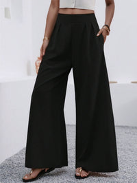 Solid Color Loose Wide Leg Elegant Pants With Pocket - image 3