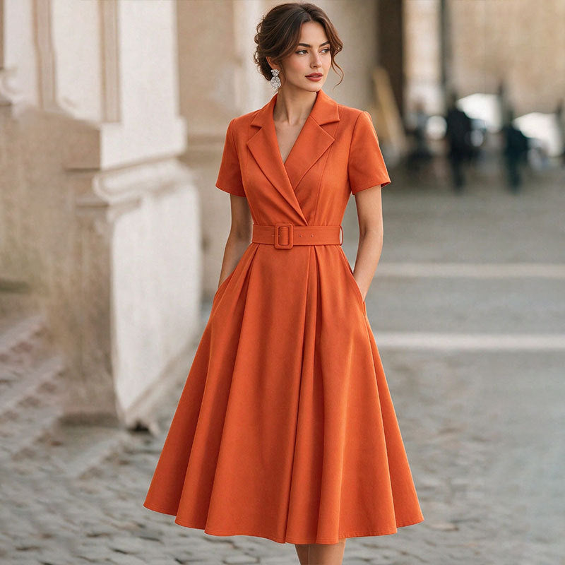 French Style V-Neck Tailored Dress - image 4