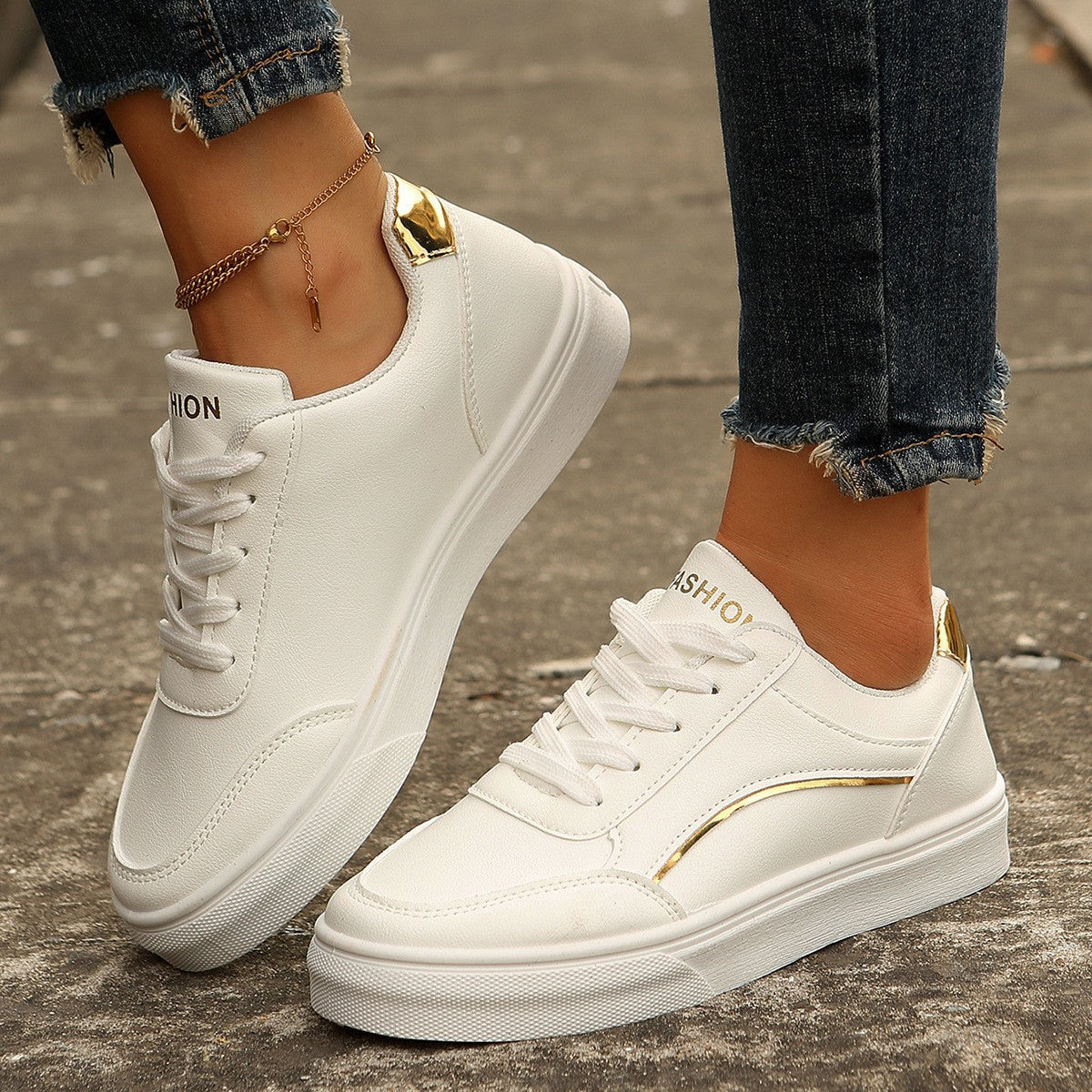 Women's Lace-Up Platform Sneakers, Round Toe