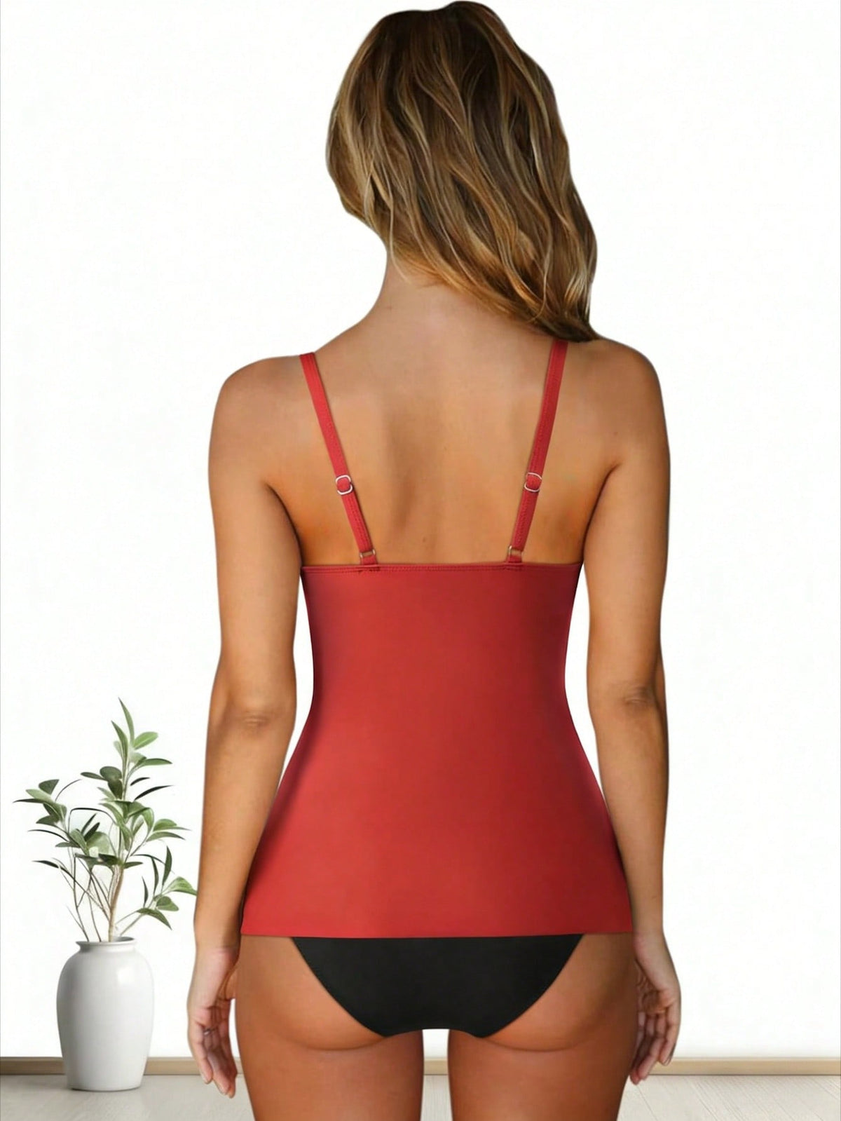Tankini rojo con nudo frontal y bajo acampanado - image 2