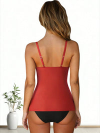 Tankini rojo con nudo frontal y bajo acampanado - image 2