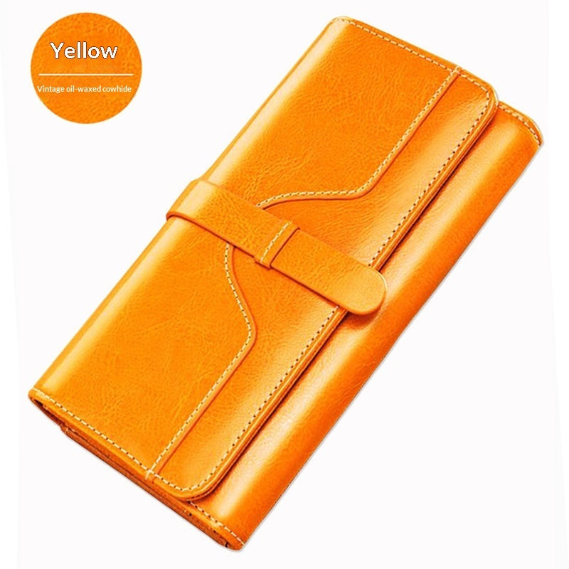 Cartera larga de piel genuina de tres pliegues con broche - image 7