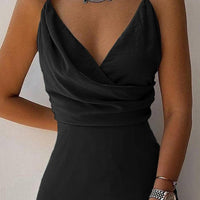 Women's Draped V-Neck Spaghetti Strap Slit Maxi Dress, Fitted Cami Dress - image 2