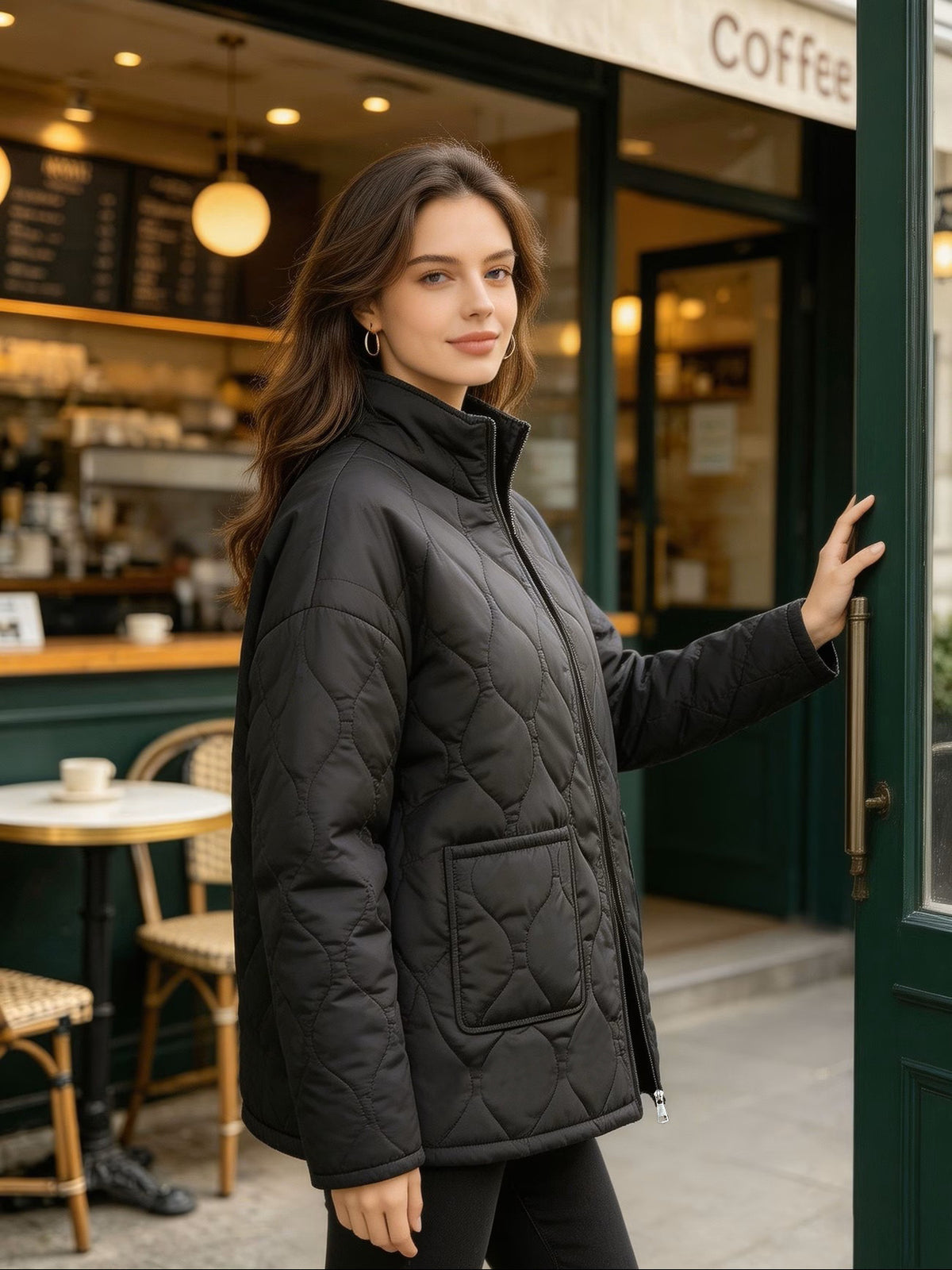 Plus Size Stand Collar Quilted Mid-Length Coat - image 3
