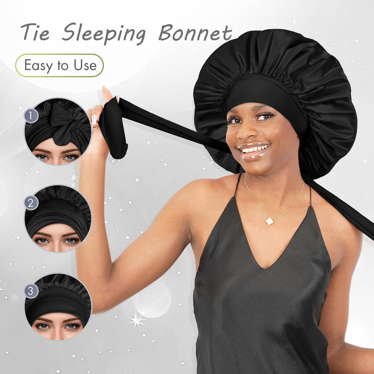 Satin Sleep Bonnet With Bow Knot, Elastic Wide Band Night Cap, Silk Like Satin Hair Bonnet For Women - image 4