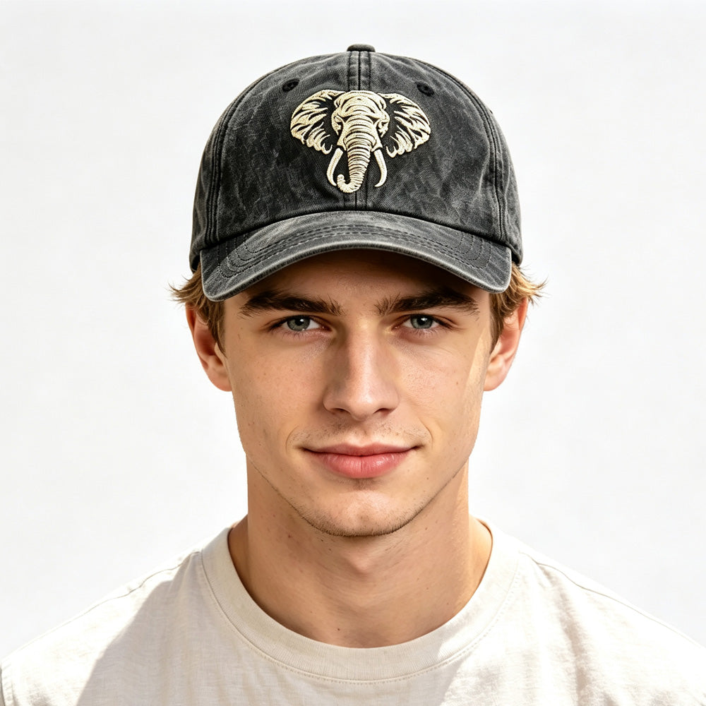 2pcs Vintage Washed Cotton Baseball Cap, Embroidered African Elephant Head Dad Hat Outdoor Summer Casual Sun Hat - image 7