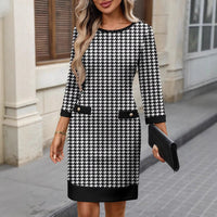 Houndstooth Crew Neck Dress - image 1