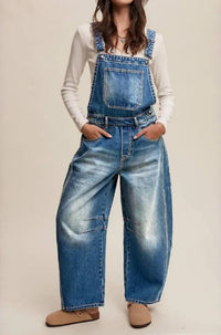 Women's Vintage Wash Wide Leg Denim Overalls - image 6