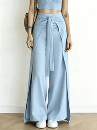 High Waist Tie-Front Slit Wide Leg Pants - image 9