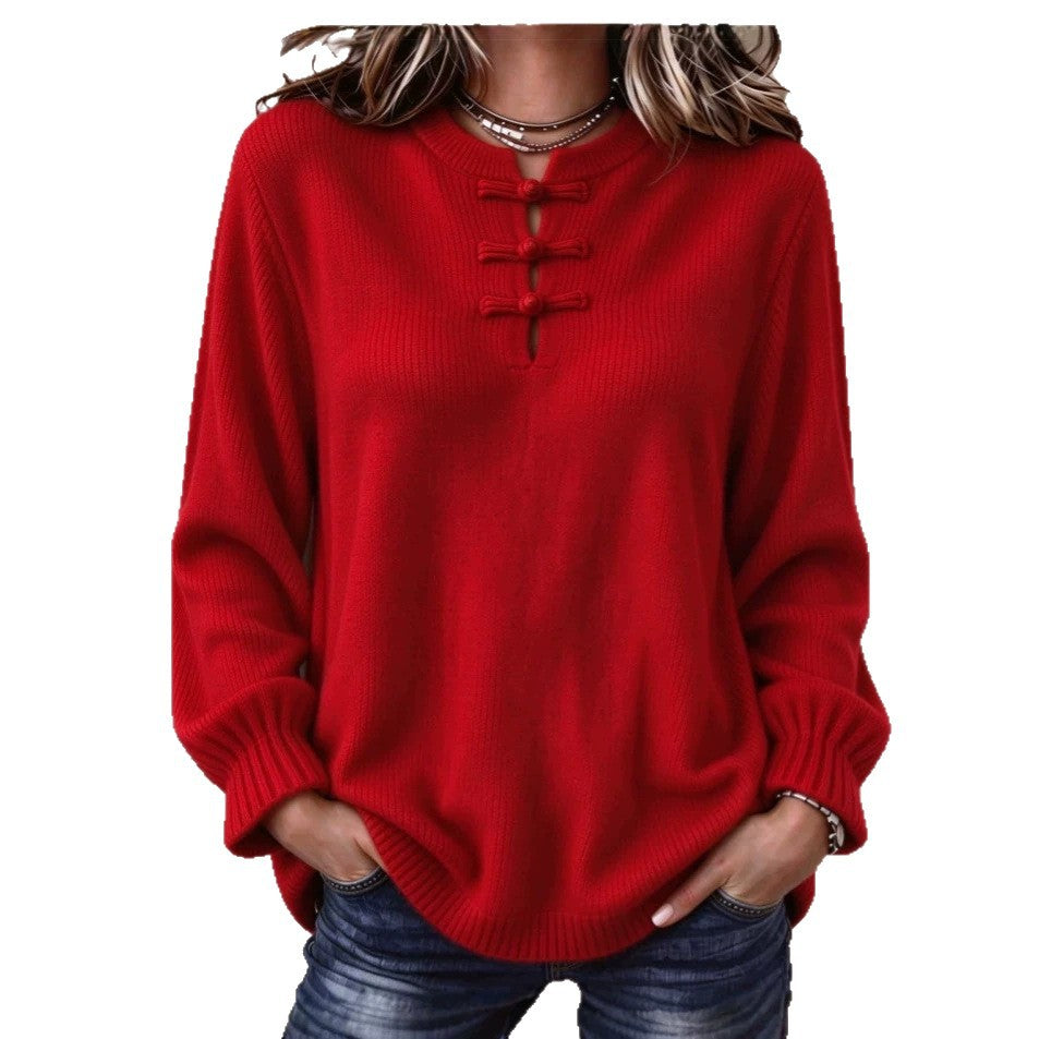 Women's Loose Knit Shirt with Stand Collar - image 5