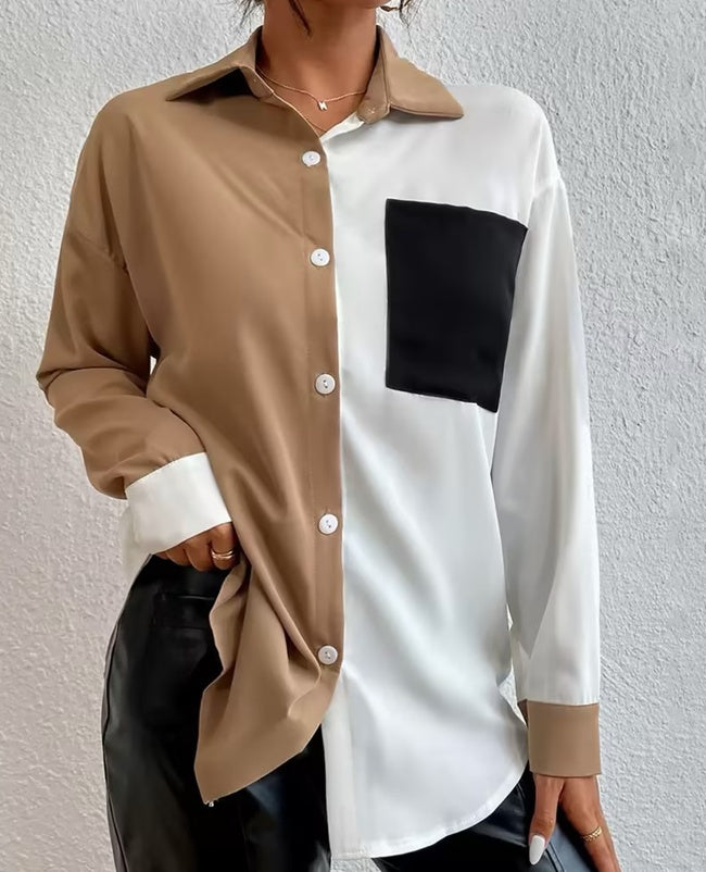 Women's Casual Shirt Black And White Contrast Suitable For Summer - image 5
