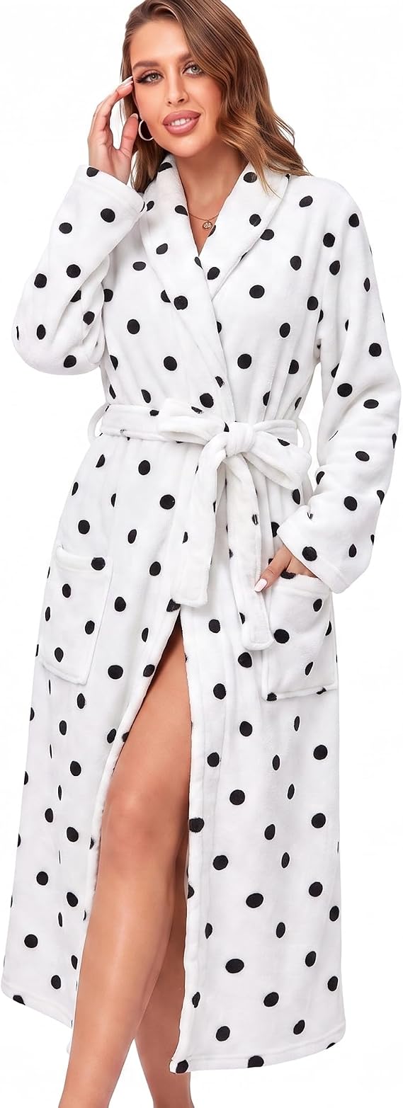 Women's Plush Fleece Long Bathrobe with Shawl Collar, Belt and Pockets, Warm Ankle Length Robe - image 2