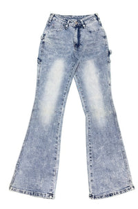 Vintage Cargo Flare Jeans Women Light Wash High Waist Utility Pocket Denim Pants - image 8