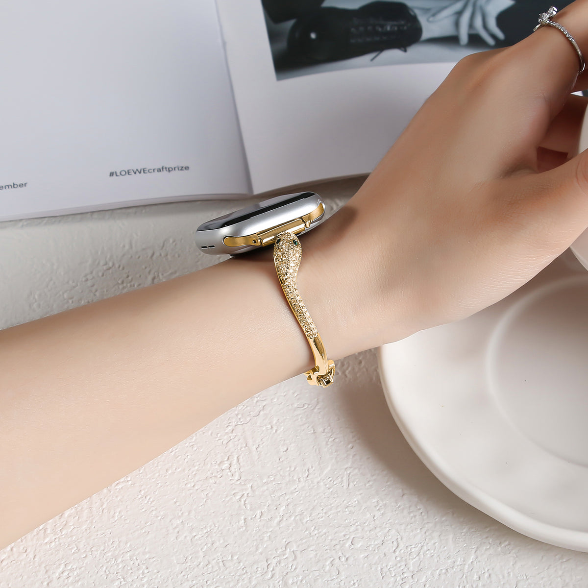 Zircon Twisted Snake Metal Watch Band - image 4