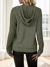 Solid Color Drawstring Ribbed Hoodie - image 2