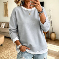 Loose Round Neck Top with Lace Trim - image 1
