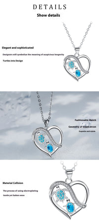 Blue Crystal Turtle Heart Necklace - image 5