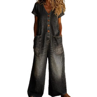 Comfortable Pocketed Short-Sleeve Casual Wide-Leg Jumpsuit - image 5