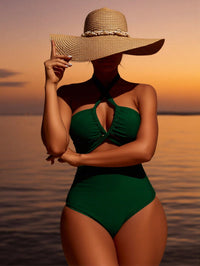 Traje de baño entero verde con halter cruzado y espalda abierta - image 4