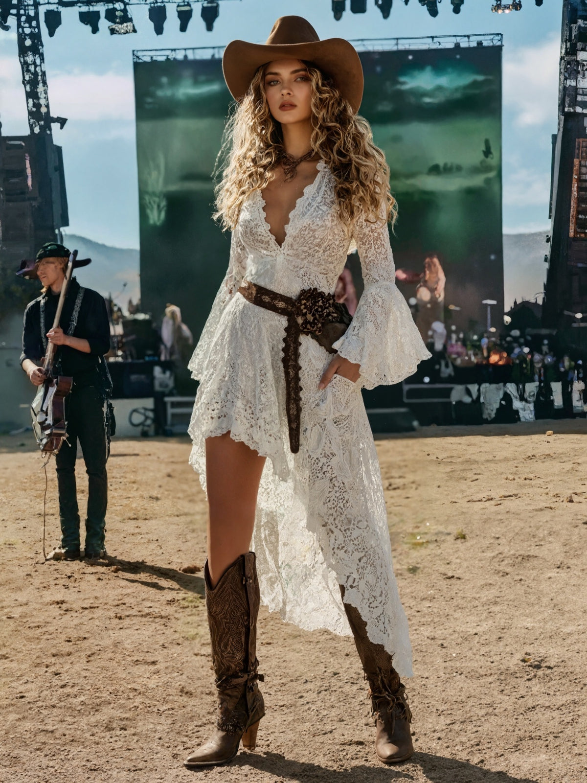 Women's Vintage Western-style Lace Dress With Irregular Lace Pattern For Music Festivals - image 3