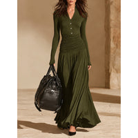 V-Neck Double-Breasted Long Sleeve Dress - image 10