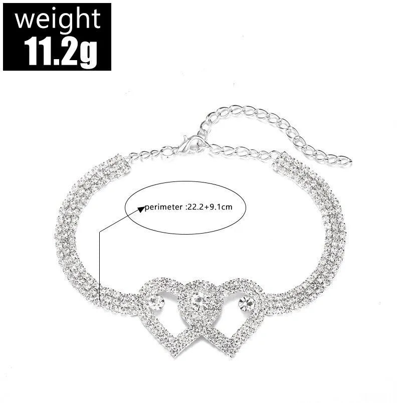 Double Heart Anklet Bracelet Love Barefoot Chain Bling Crystal Ankle Bracelet US - image 5