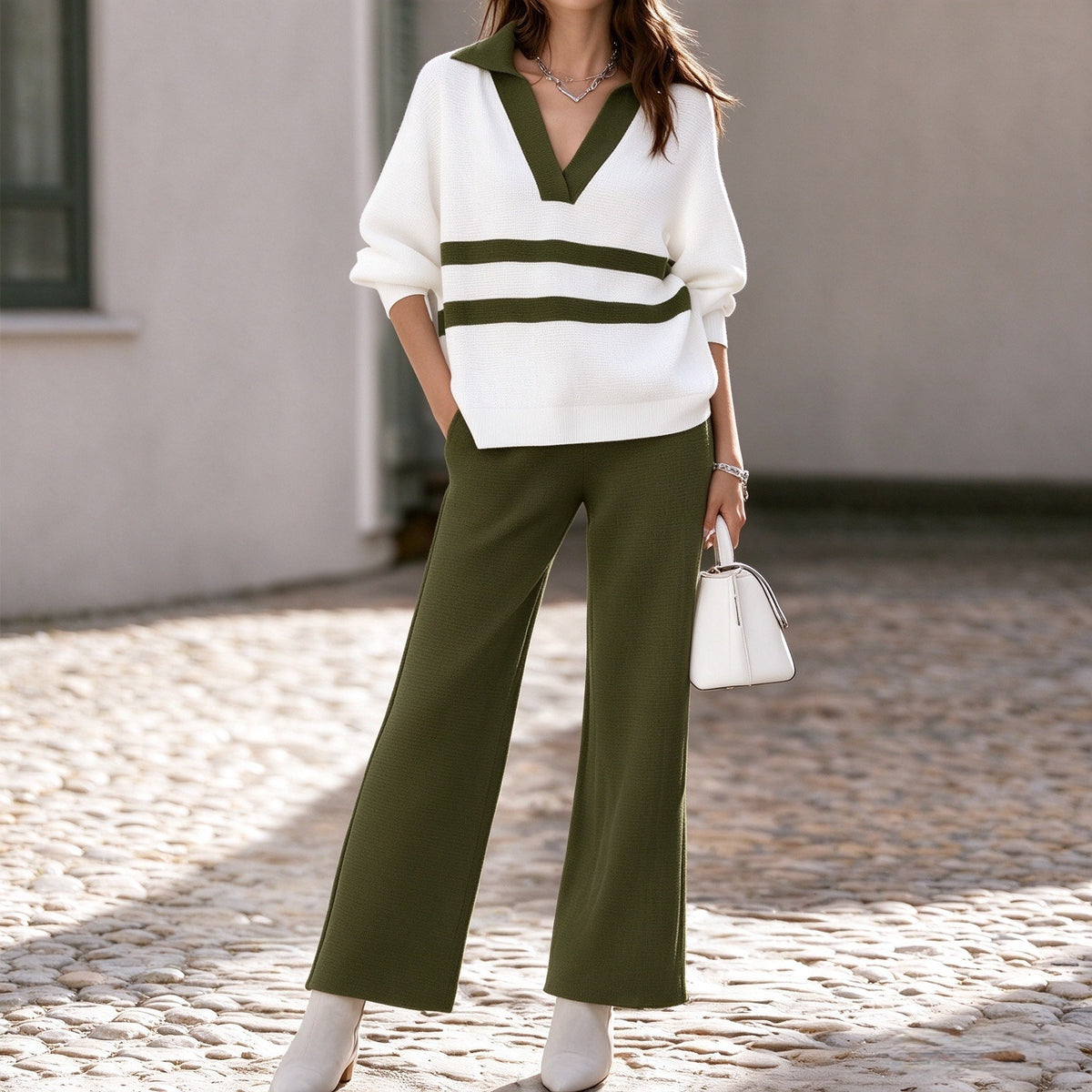Women's Color Block Striped Top and Pants Set - image 9