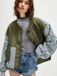 Women's Quilted Printed Patchwork Button Lightweight Cotton Coat - image 1