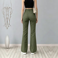 Jeans acampanados verde militar de tiro alto - image 3