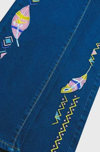 Dark Blue Embroidered Boho Flare Jeans - image 7