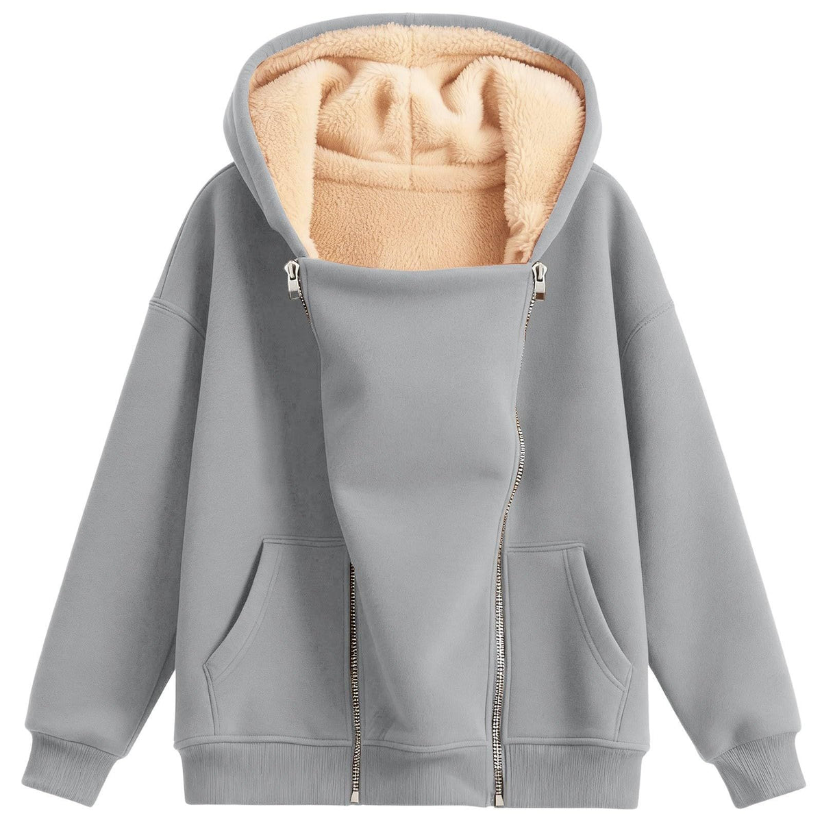 Thick Zip-Up Hoodie with Pockets