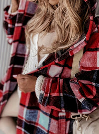 Women's Plaid Hooded Coat With Pocket Detail - image 4