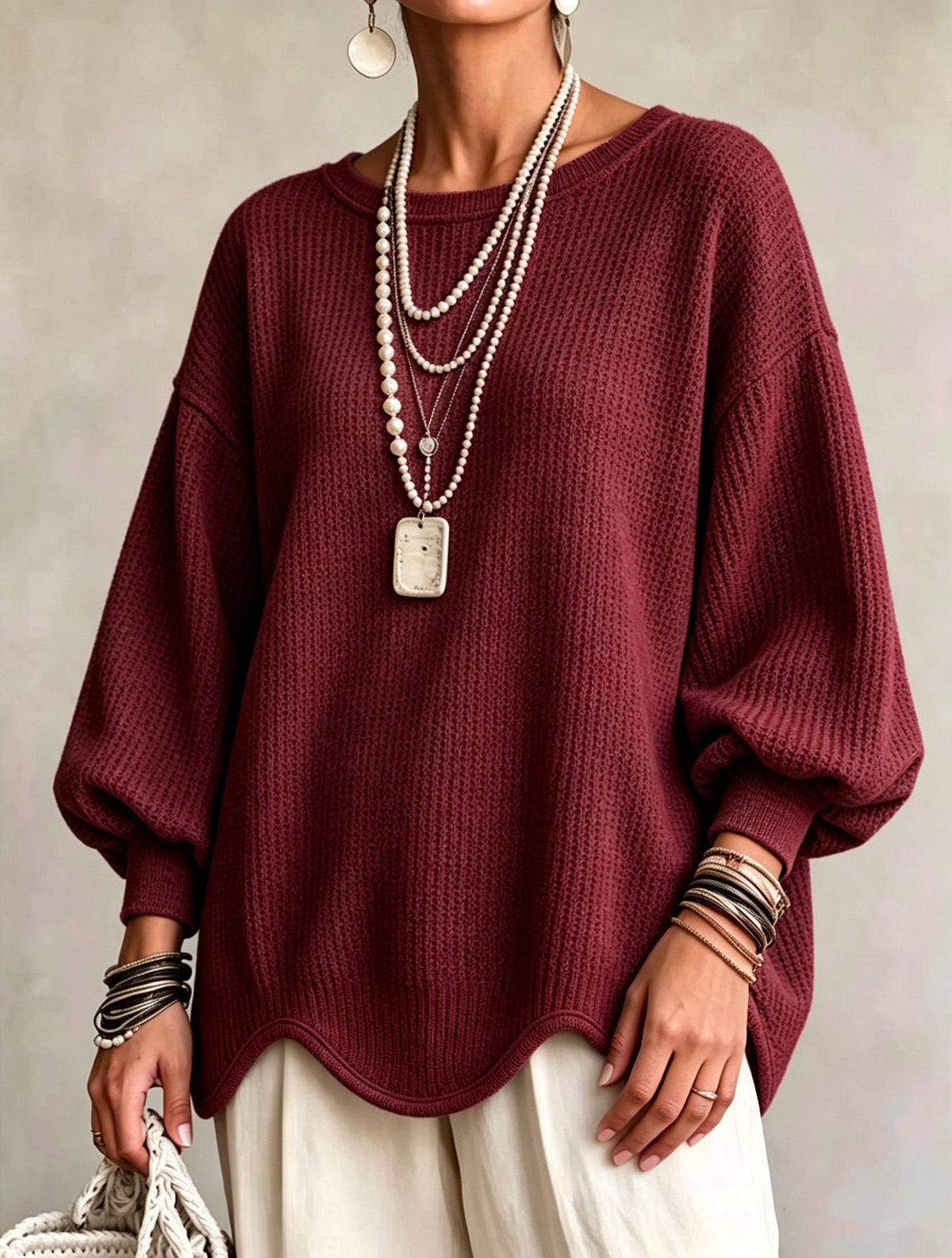 Lantern Sleeve Top with Wavy Hem - image 10