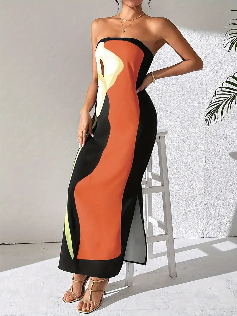 Elegant Print Slit  Dress For Women - image 2